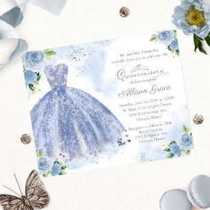 Convite Bilingue de Quinze Anos de Vestido Azul Ec