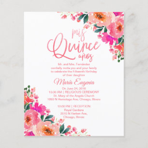 Convite Bilingue Floral para Festa de Quinze Anos