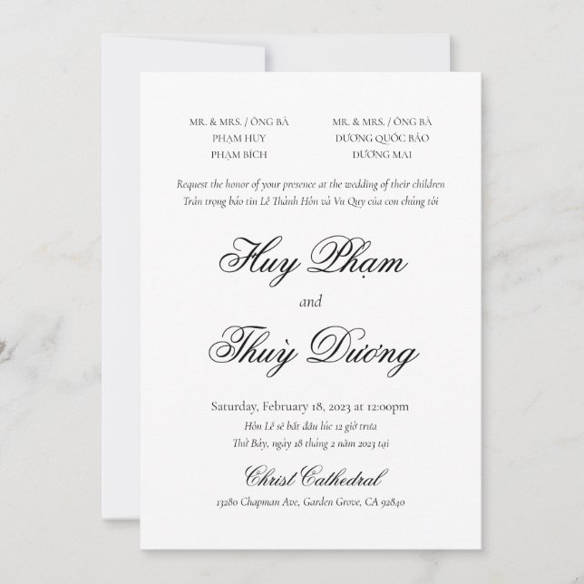 Convite Bilíngue Vietnamita em Script Clássico (Frente)