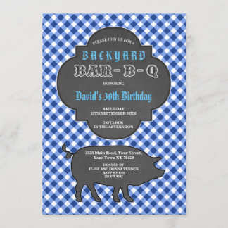 Convite Birthday BARBEQUE Chalk Blue Gingham