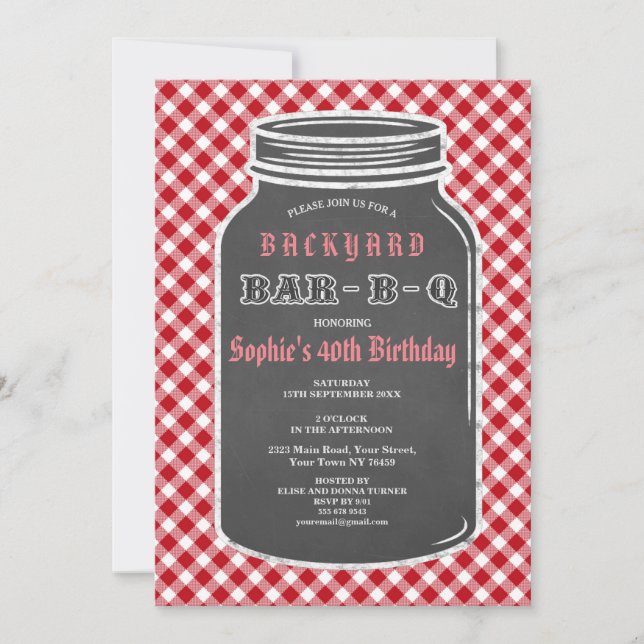Convite Birthday BARBEQUE Mason Jar Gingham (Frente)