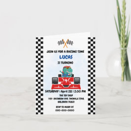Convite Birthday Dinosaur, corrida de carros, garotinho ve