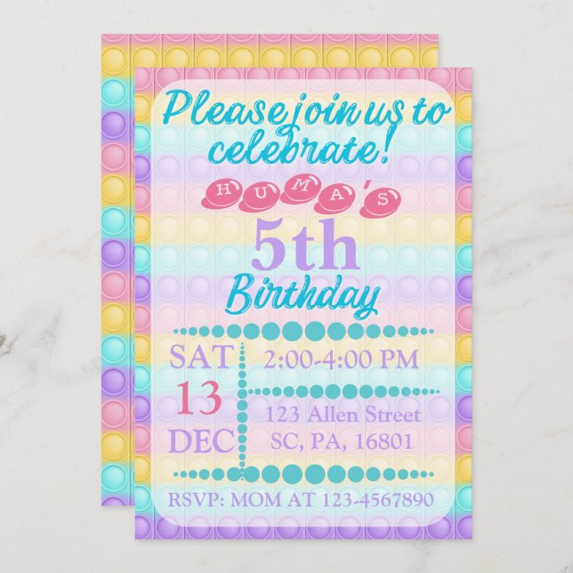 Convite BIrthday Personalizado de Bble de pop Ti (Frente/Verso)