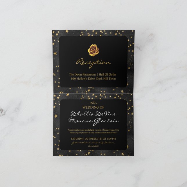 Convite Black And Gold Stars Goth Pattern  (Interior)