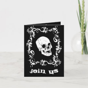 Convite Black and White Skull Halloween Party Invitation