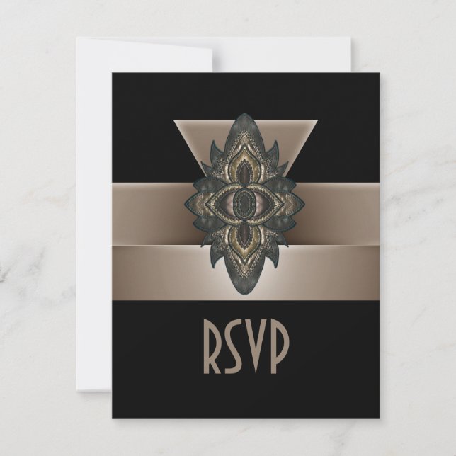 Convite Black Gold Biege Art Deco RSVP (Frente)