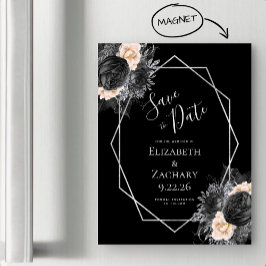 Convite Black Peach Floral Geo Salvar a Data