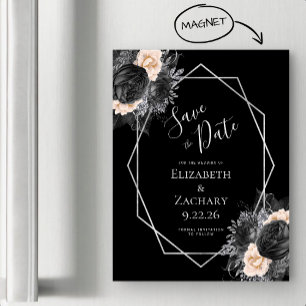 Convite Black Peach Floral Geo Salvar a Data