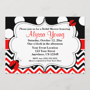 Convite Black Red Ladybug Chevron