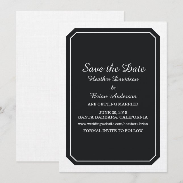 Convite Black Simply Elegant Save the Date (Frente/Verso)