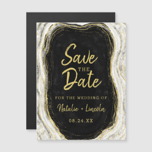 Convite Black White & Gold Geode Casamento Save the Date