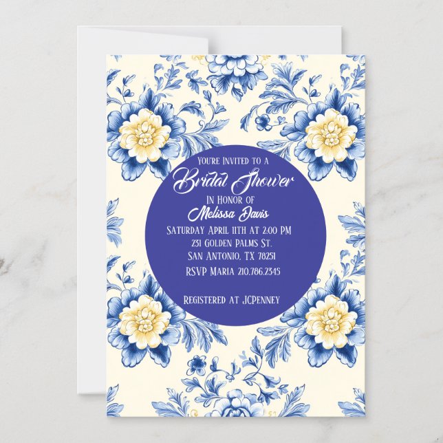 Convite Blissful Chinoiserie Bridal Shower Invitation (Frente)