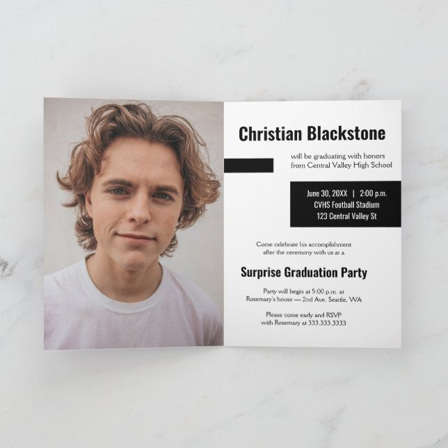 Convite Blocos de Graduação de Três Fotos Preta (Interior)