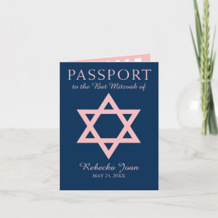 Convite Blue and Pink Star of David Bat Mitzvah Passport