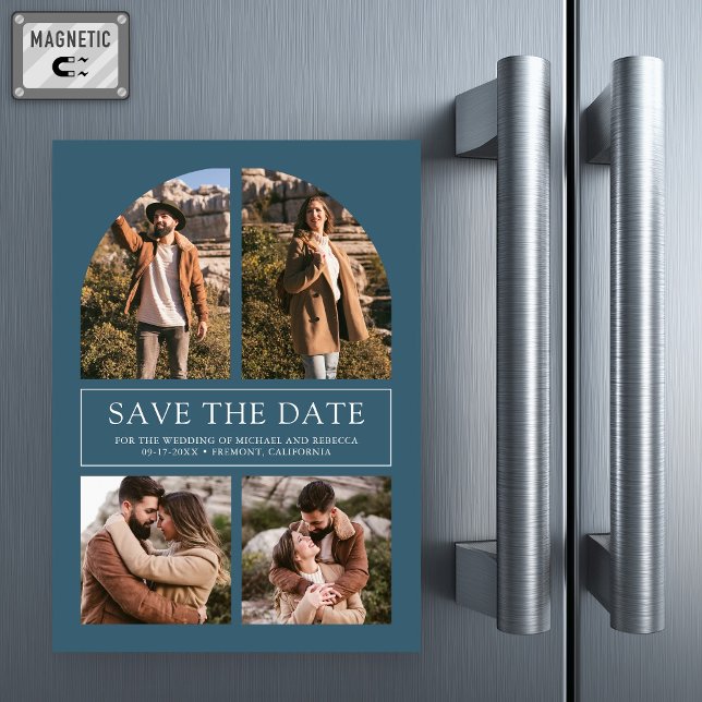 Convite Blue Arch Photo Collage Wedding Save the Date (Criador carregado)