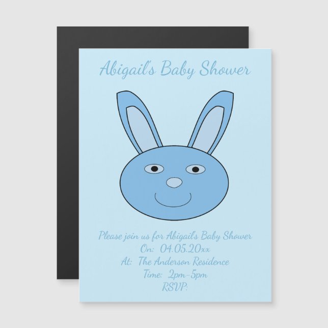 Convite Blue Baby Boy Bunny Face Spring Easter Baby Shower (Frente/Verso)