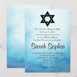 Convite Blue Bat Mitzvah, Watercolor, Teal