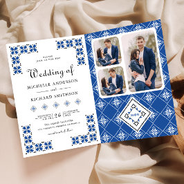 Convite Blue Black Ukrainian Embroidery QR Code Wedding
