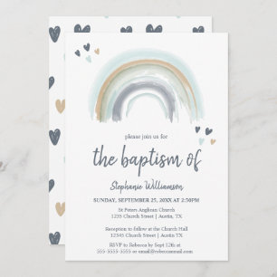 Convite Blue Boho Rainbow Baptism