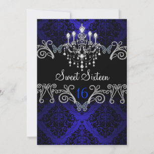 Convite Blue Damask & Butterfly Sweet Sixteen