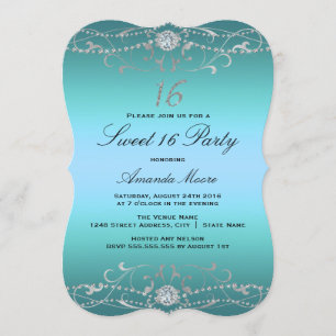 Convite Blue Diamond Damask Sweet 16
