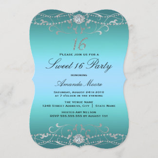 Convite Blue Diamond Damask Sweet 16
