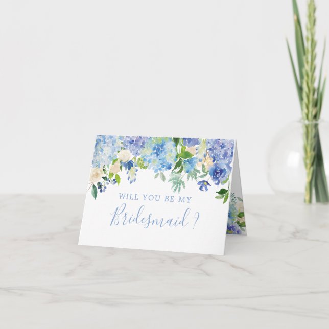 Convite Blue Floral Você Vai Ficar Com A Bridesmaid Card (Frente)