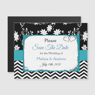 Convite Blue Floral Wedding Salve o ímã de data