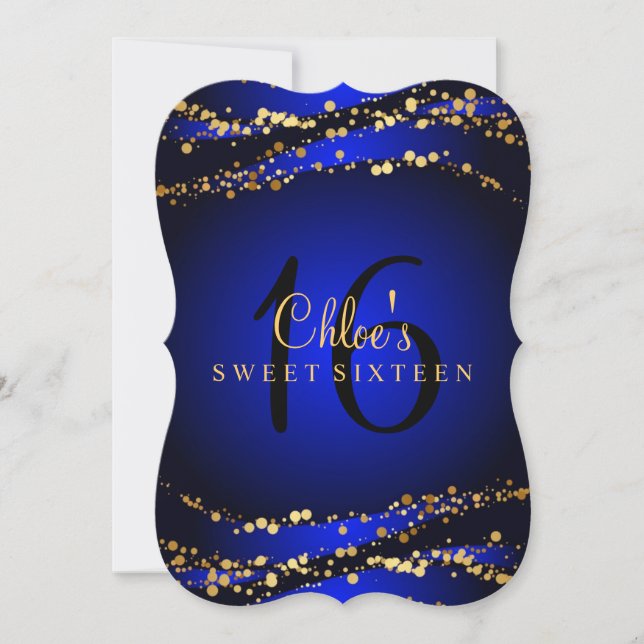 Convite Blue & Gold Stardust Sweet 16 (Frente)