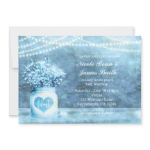 Convite Blue Heart Mason Jar & Baby's Breath