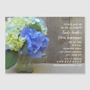 Convite Blue Hydrangea Barnwood Mason Jar Mature Birthday
