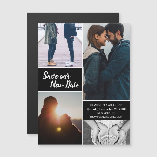 Convite Blue Save our New Date Photo Change the Date (Salv (Frente/Verso)