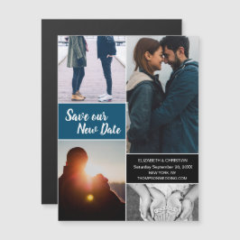 Convite Blue Save our New Date Photo Change the Date (Salv