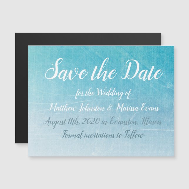 Convite Blue Save the Date Magnetic Wedcard (Frente/Verso)
