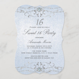 Convite Blue Shimmer Diamond Damask Sweet 16