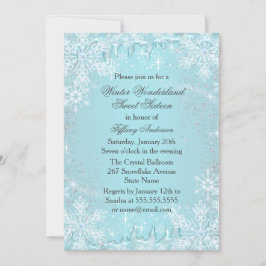 Convite Blue Snowflake Winter Wonderland Sweet 16