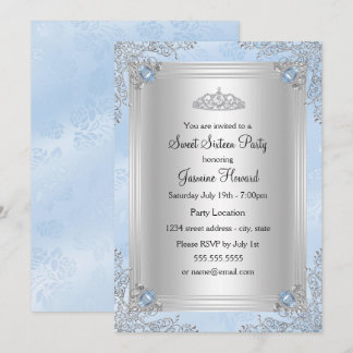 Convite Blue Sparkle Jewel & Tiara Sweet 16