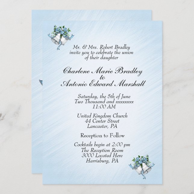 Convite Blue Wedding Bells (Frente/Verso)