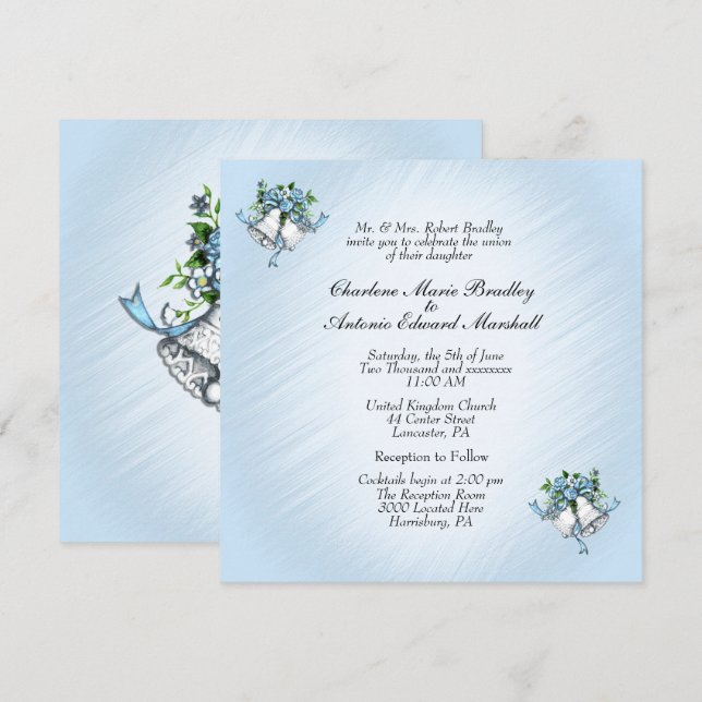 Convite Blue Wedding Bells (Frente/Verso)