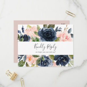 Convite Blush e Marinho   Cartão postal RSVP de Solicitaçã