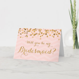 Convite Blush Gold Faux Glitter Will You Be My Bridesmaid