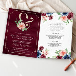 Convite Blush Navy Burgundy Floral Marsala QR Code Wedding<br><div class="desc">Amaze your guests with this elegant all in one wedding invite featuring beautiful watercolor flowers and modern typography with QR Code for online RSVP.</div>