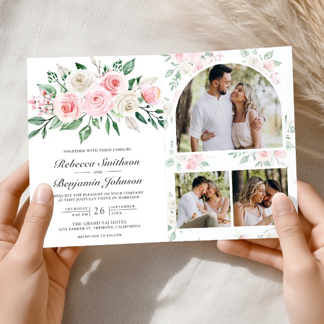 Convite Blush Pink Floral All in One QR Code Wedding (Criador carregado)
