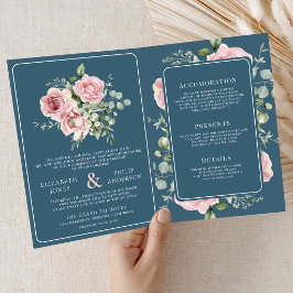 Convite Blush Pink Floral Eucalyptus Dusty Blue Wedding