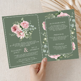 Convite Blush Pink Floral Eucalyptus Sage Green Wedding