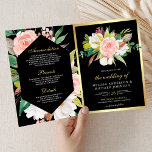 Convite Blush Pink Floral Gold Black QR Code Wedding<br><div class="desc">Amaze your guests with this elegant wedding invite featuring beautiful flowers and modern typography with QR code for online RSVP.</div>