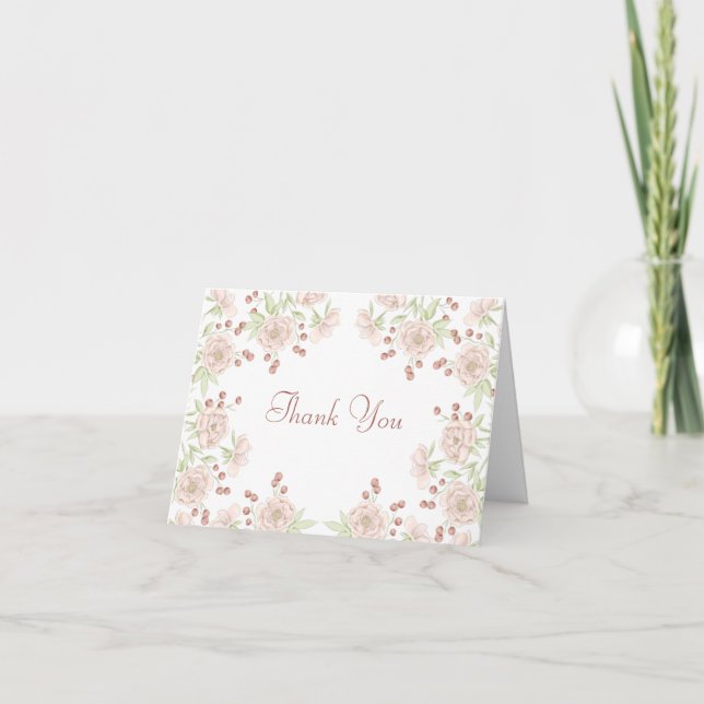 Convite Blush Pink Rose Wedding Thank You Note Card (Frente)