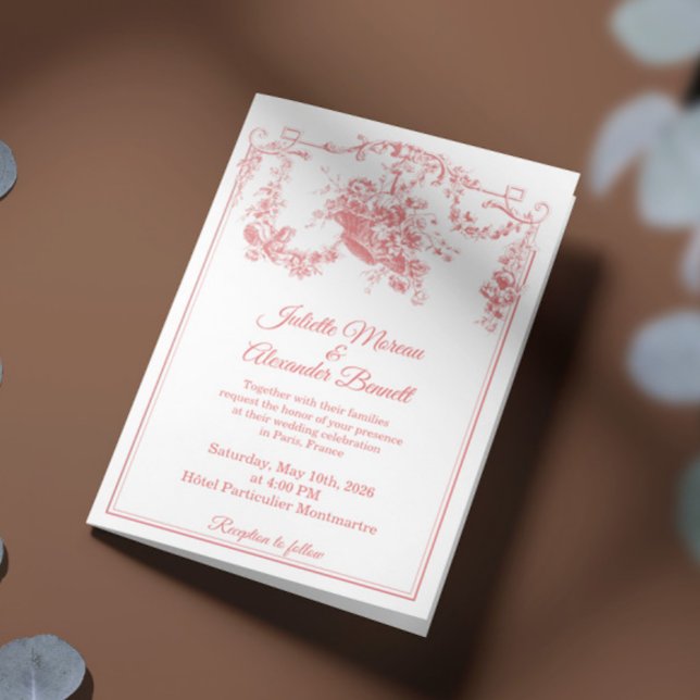 Convite Blush Pink Toile de Jouy Paris Wedding Invitation (Criador carregado)