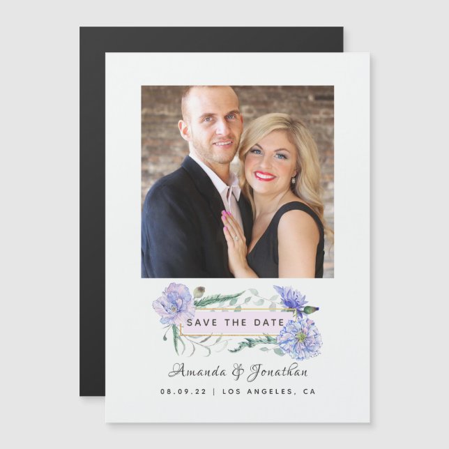 Convite Blush Rosa e Floral Menta Casamento Salve a Data (Frente/Verso)