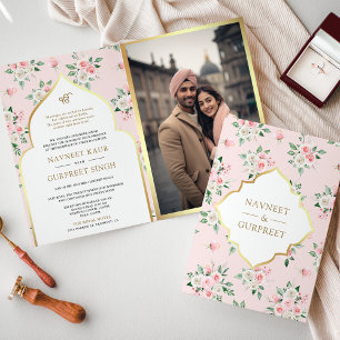 Convite Blush Rosa Floral All in One Anand Karaj Casamento